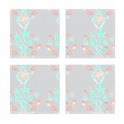 8x8 Coral Peach Mint Green Gray Grey Watercolor Ikat Linen Texture _ Miss Chiff Designs  