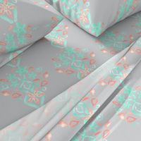 8x8 Coral Peach Mint Green Gray Grey Watercolor Ikat Linen Texture _ Miss Chiff Designs  