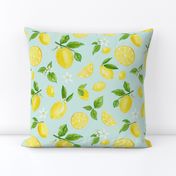 Lemons in Watercolor on Blue