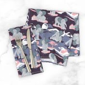 Baby African elephants joy night and day // small scale // pink and violet