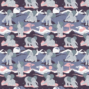 Baby African elephants joy night and day // small scale // pink and violet