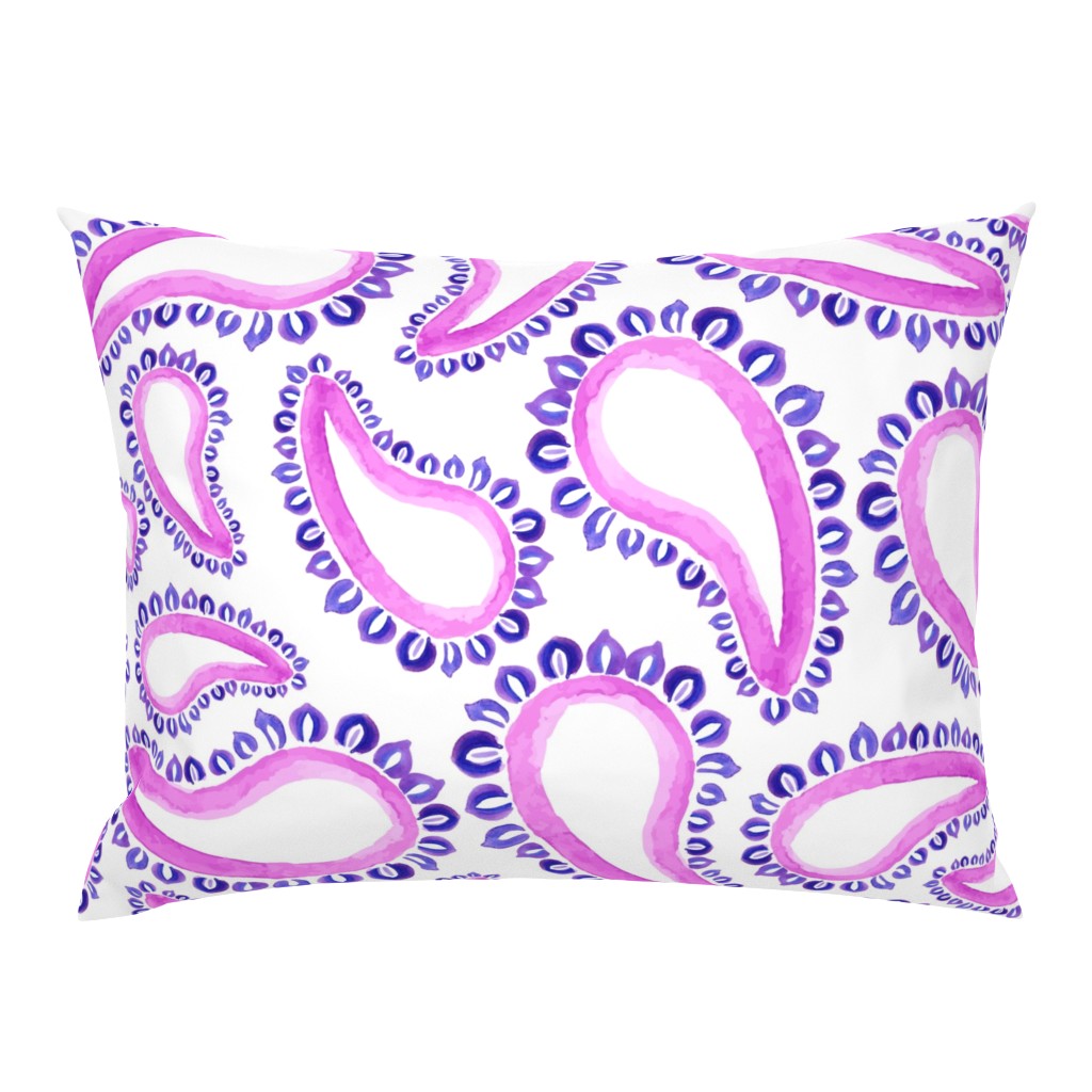 Jumbo Pink Magenta Purple Plum Watercolor Paisley Home Decor White _ Miss Chiff Designs 