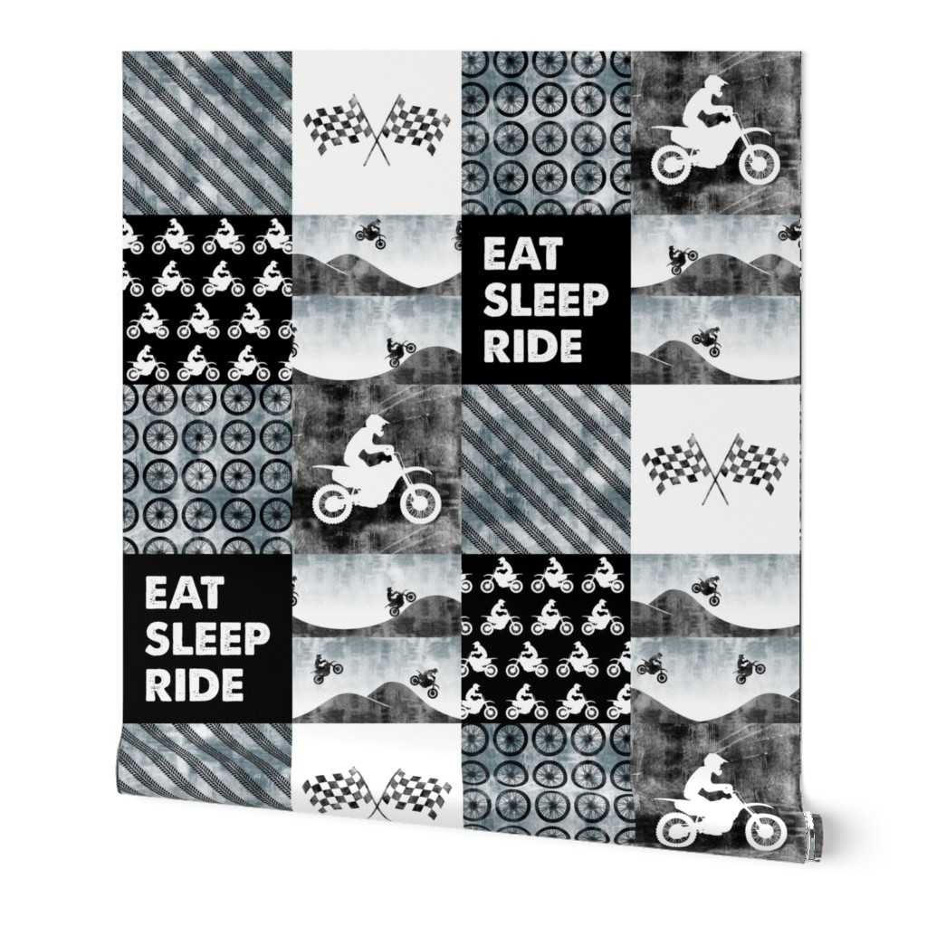 Motocross Patchwork - EAT SLEEP RIDE - Faded blue