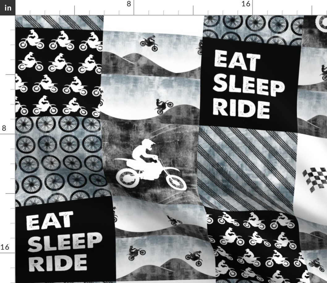 Motocross Patchwork - EAT SLEEP RIDE - Faded blue