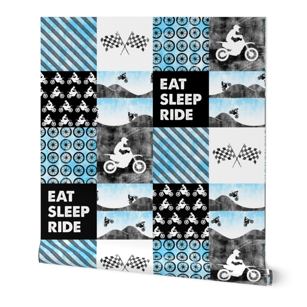 Motocross Patchwork - EAT SLEEP RIDE - Bright Blue