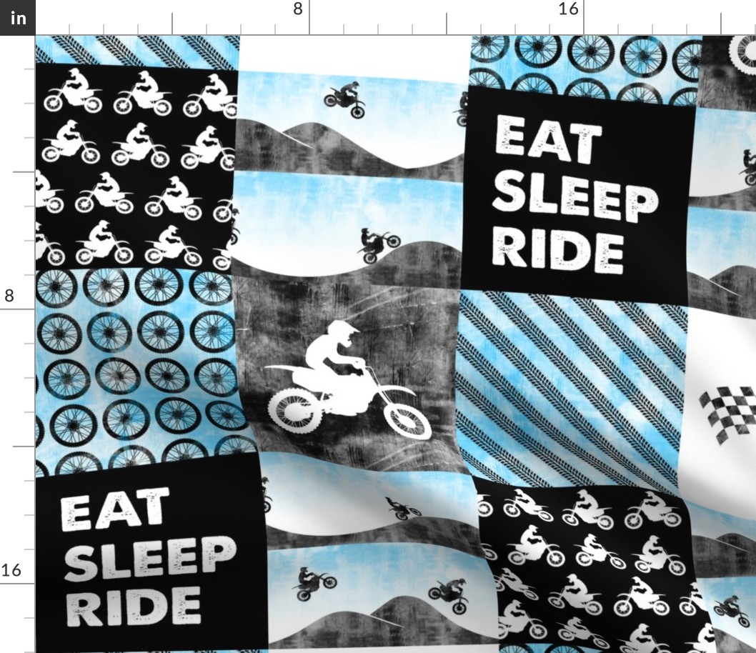 Motocross Patchwork - EAT SLEEP RIDE - Bright Blue