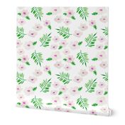 Botanical garden watercolors summer palm leaves and cherry flower blossom green pink XL Jumbo
