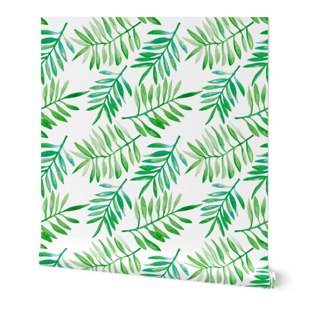 Botanical garden watercolors summer jungle palm leaves green XL jumbo