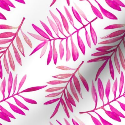 Botanical garden watercolors summer palm leaves bright pink