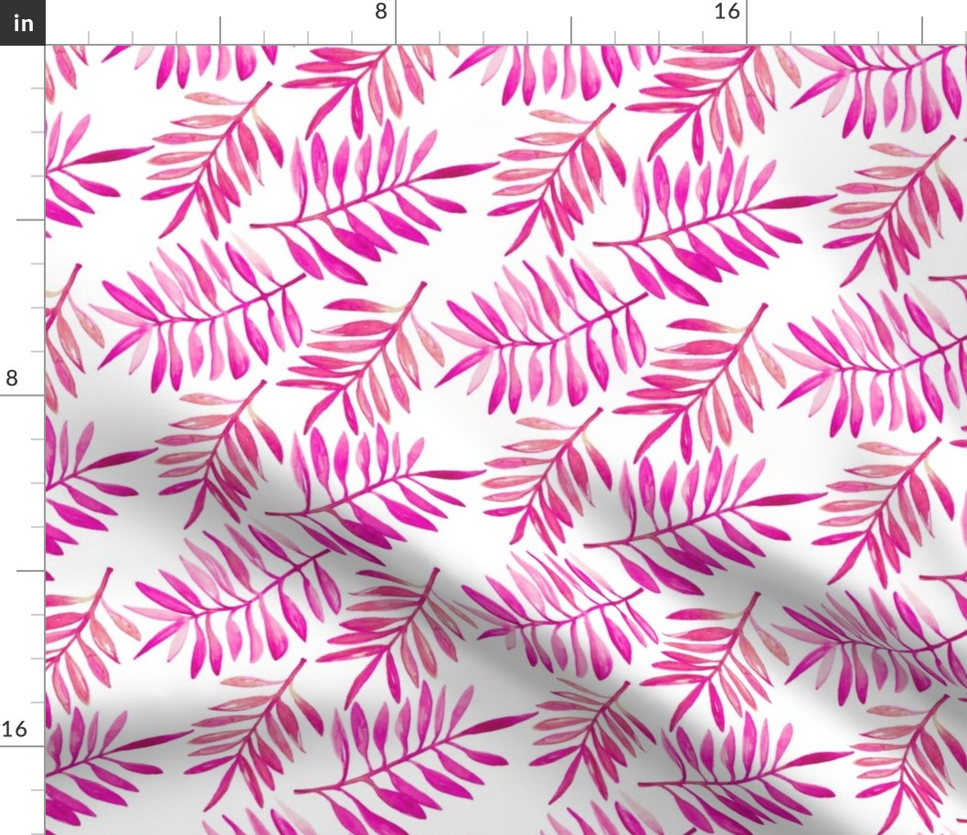 Botanical garden watercolors summer palm leaves bright pink