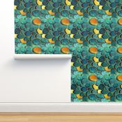 Small scale // Abstract deep teal // watercolor teal variations golden lines