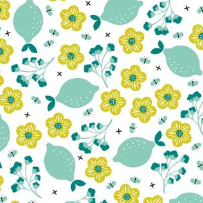 Summer lemons and lime garden butterfly botanical fruit print mint gender neutral