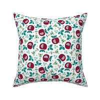 Sweet apple garden and botanical leaves and black berries autumn print