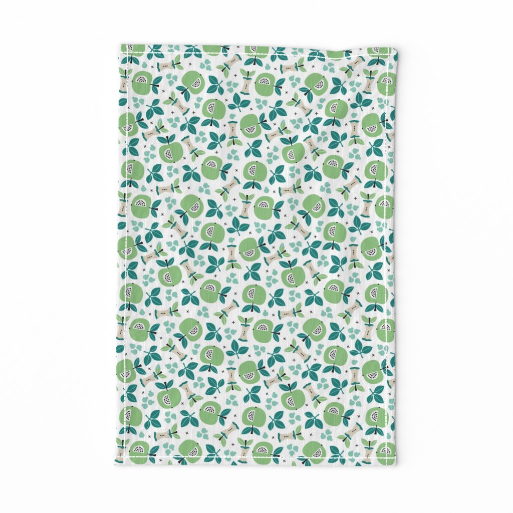 Sweet apple garden and botanical leaves and black berries autumn print mint boys