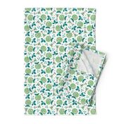 Sweet apple garden and botanical leaves and black berries autumn print mint boys