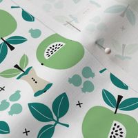 Sweet apple garden and botanical leaves and black berries autumn print mint boys