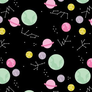 Magic universe cool galaxy planet print with moon and stars space girls