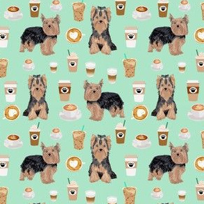 yorkie coffee (smaller scale) fabric yorkshire terrier coffee design cute dogs fabric