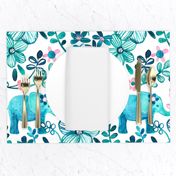 Little Teal Elephant Watercolor Floral on White - large print version