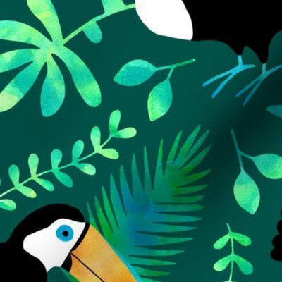 Jumbo Toucan Jungle watercolor green
