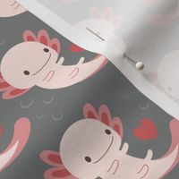 Axolotls hearts and bubbles (grey)