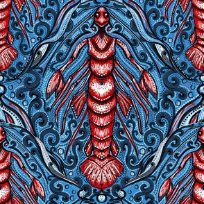 lobster merman damask