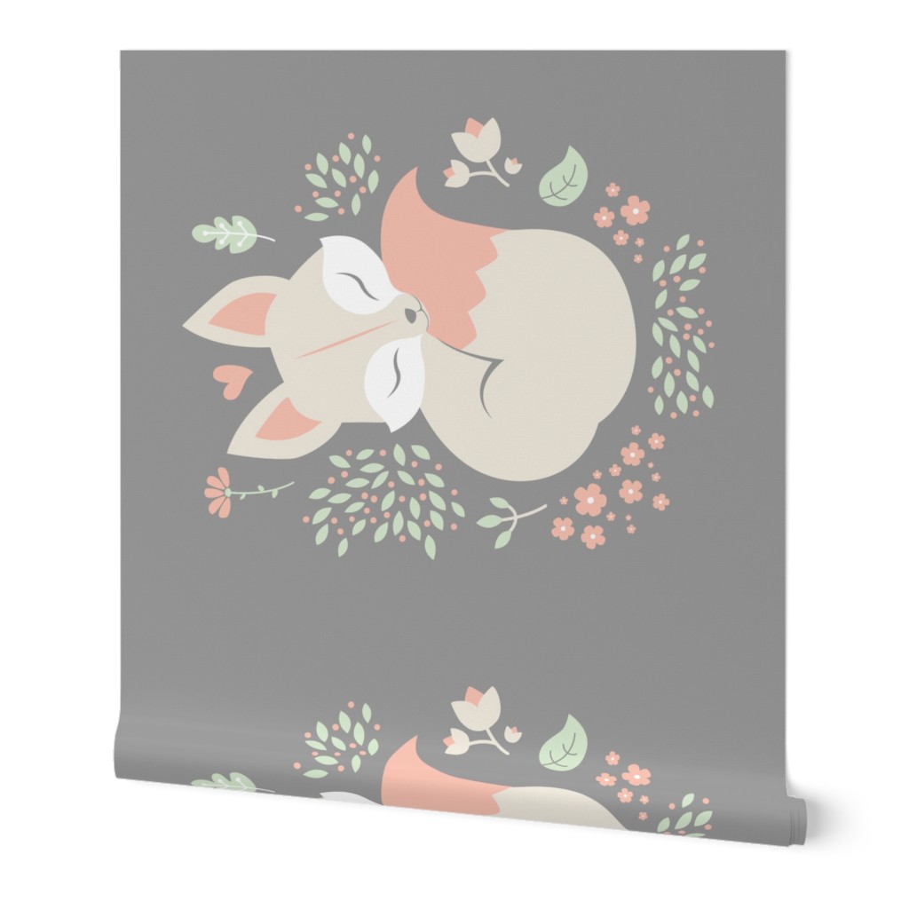 Sleeping Fox - grey panel - VERTICAL