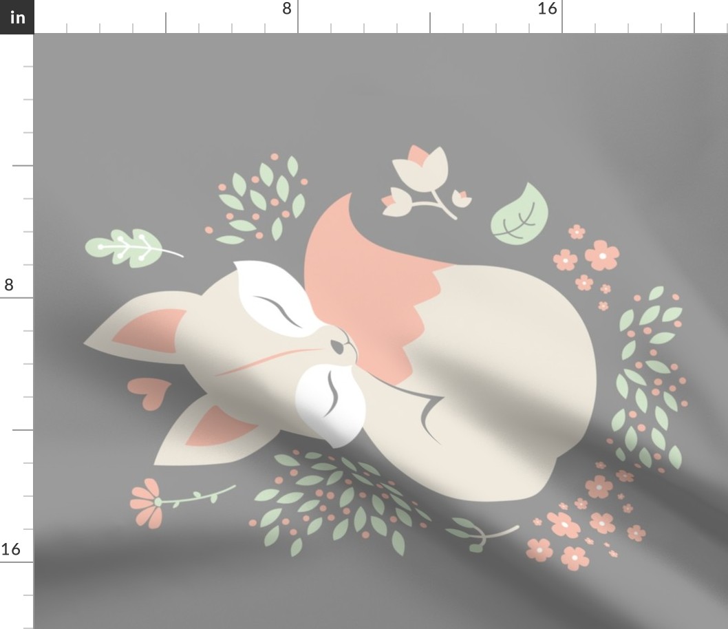 Sleeping Fox - grey panel - VERTICAL