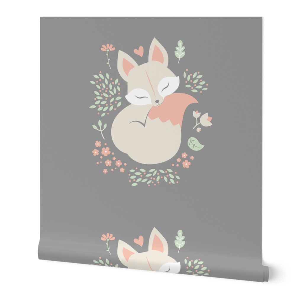 Sleeping Fox - grey panel - HORIZONTAL