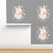 Sleeping Fox - grey panel - HORIZONTAL