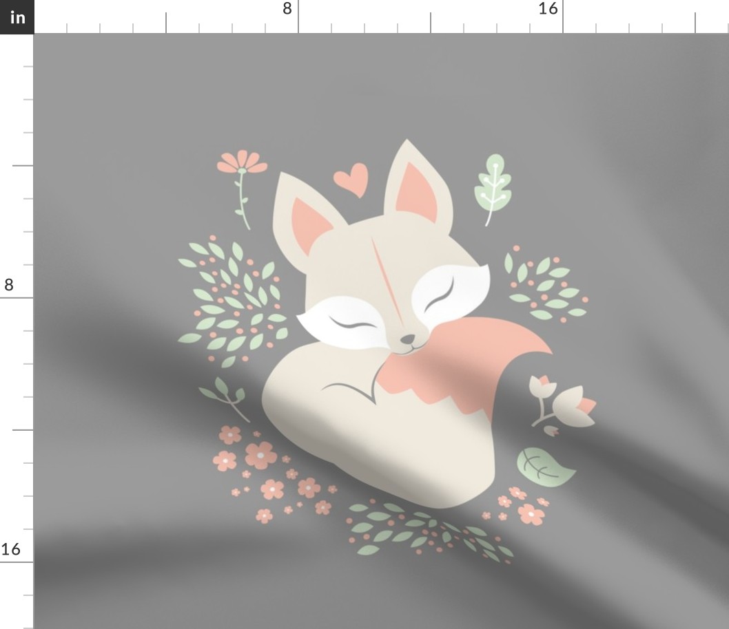 Sleeping Fox - grey panel - HORIZONTAL