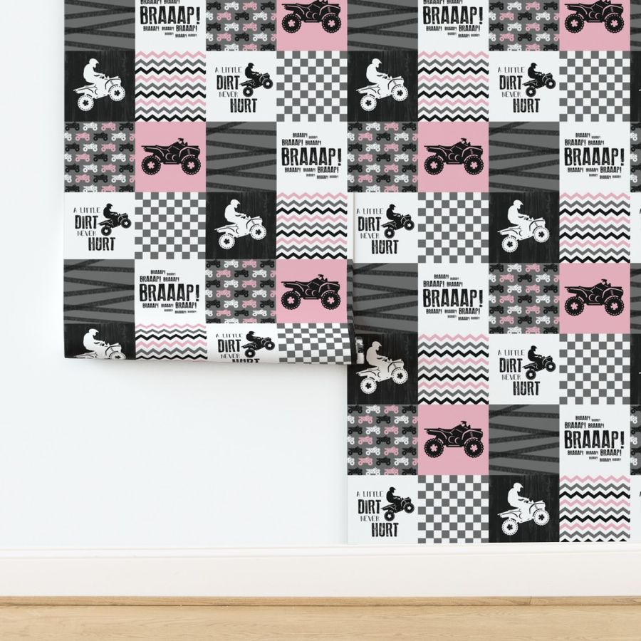 4 Wheel/ATV/A little Dirt never hurt - wholecloth cheater quilt - Pink