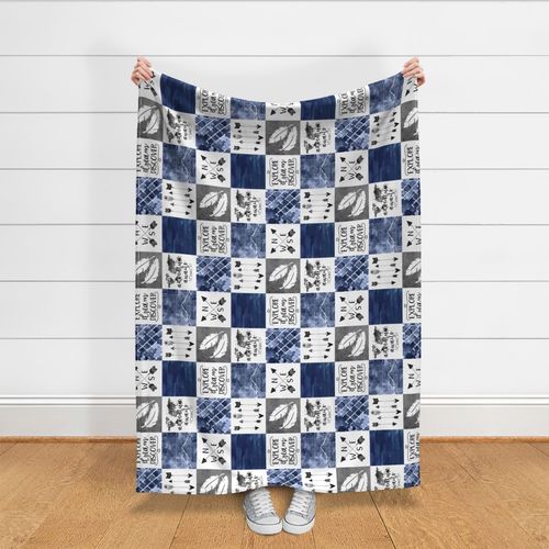 Adventure Awaits - Grey/Navy - Wholecloth Cheater Quilt - Rotated