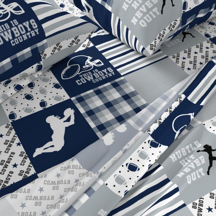 Football//Hustle Hit never Quit - Cowboys - wholecloth Cheater Quilt