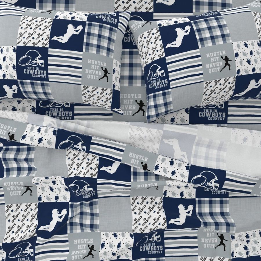 Football//Hustle Hit never Quit - Cowboys - wholecloth Cheater Quilt