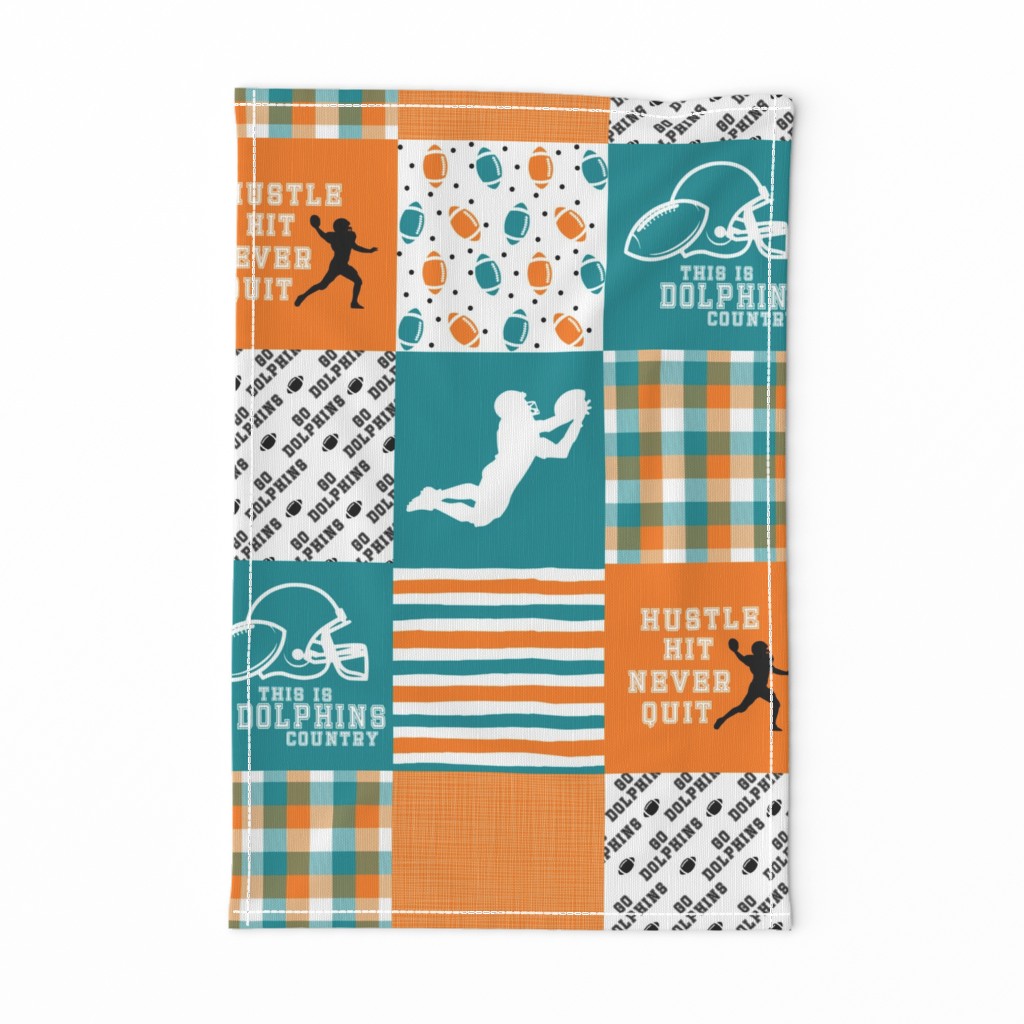 Football//Hustle Hit Never Quit Dolphins - Wholecloth Cheater Quilt 