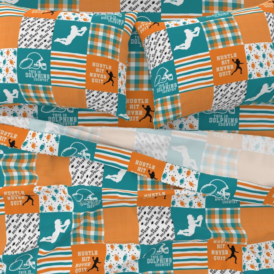 Football//Hustle Hit Never Quit Dolphins - Wholecloth Cheater Quilt 