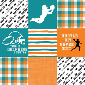 Football//Hustle Hit Never Quit Dolphins - Wholecloth Cheater Quilt 