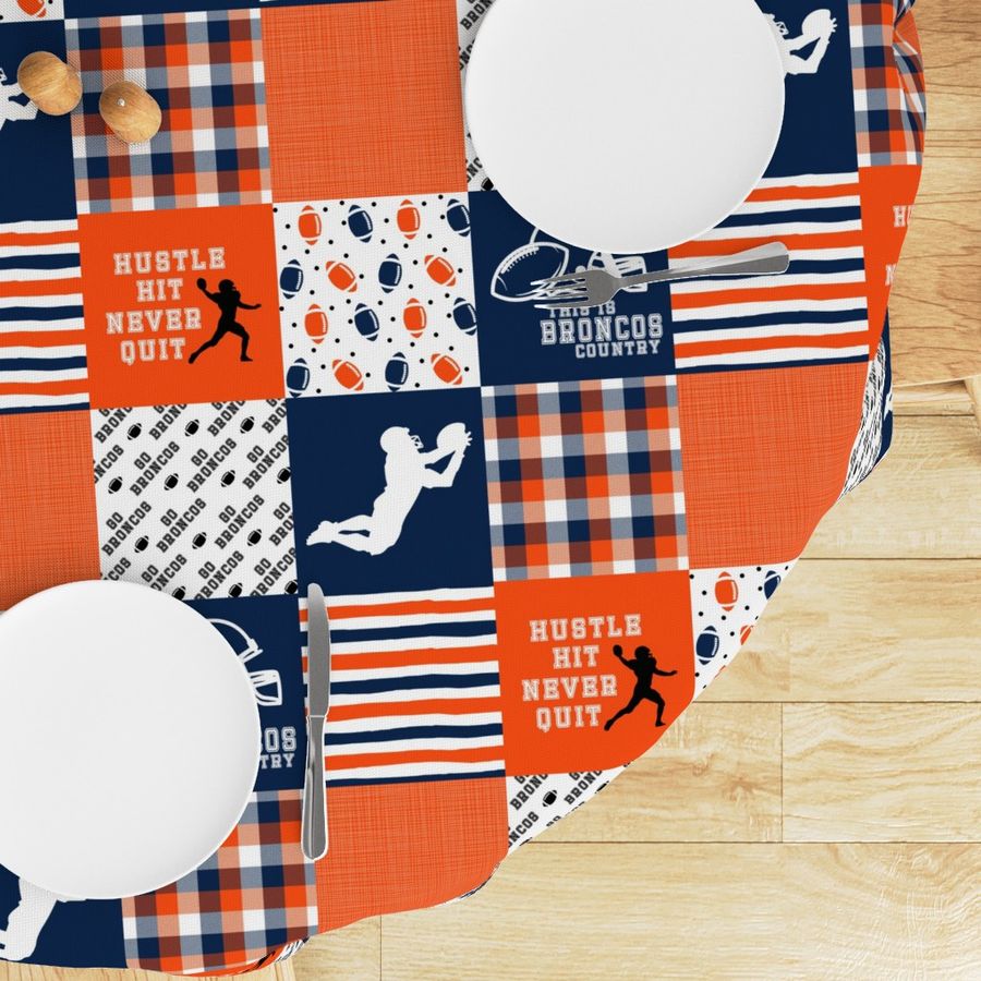 Football//Hustle Hit Never Quit - Broncos - Wholecloth Cheater Quilt