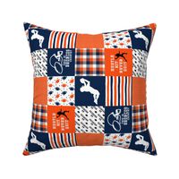 3 inch Football//Hustle Hit Never Quit Broncos - Wholecloth Cheater Quilt - Rotated