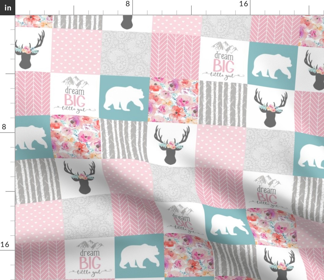 3 inch Dream big Little Girl - Wholecloth Cheater Quilt