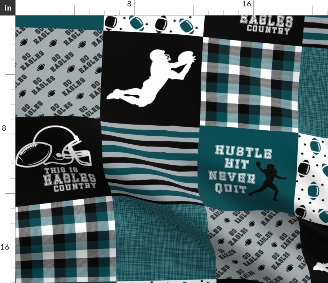 Football//Hustle Hit Never Quit - Eagles - Wholecloth Cheater Quilt
