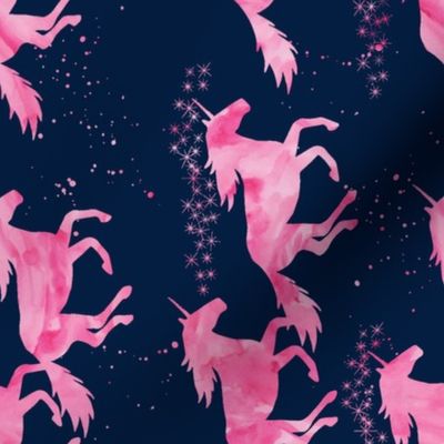 watercolor unicorns || pink on navy (90)