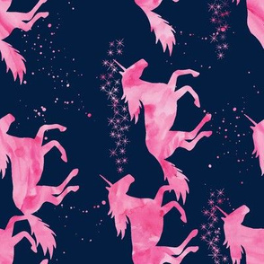 watercolor unicorns || pink on navy (90)