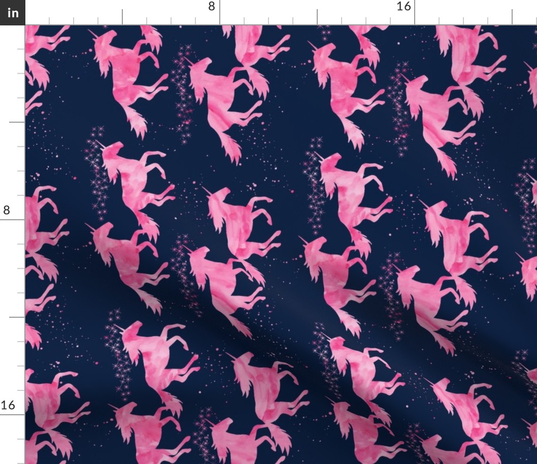 watercolor unicorns || pink on navy (90)