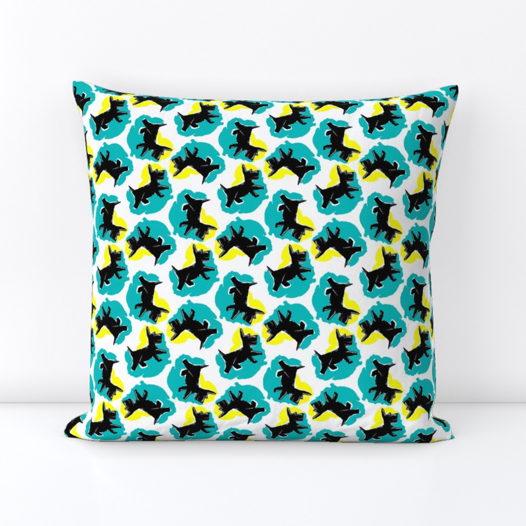 1950's Style Scottie Dog in Yellow and Turquoise