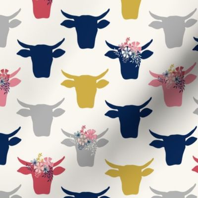 Cow Heads Flowers - Pink, Gold, Navy, H White