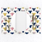 Cow Heads Flowers - Pink, Gold, Navy, H White