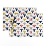 Cow Heads Flowers - Pink, Gold, Navy, H White