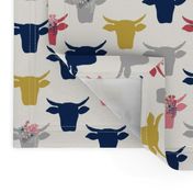 Cow Heads Flowers - Pink, Gold, Navy, H White